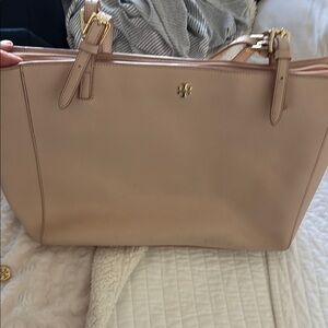 Tory Burch Beige Leather Tote with Gold Accents